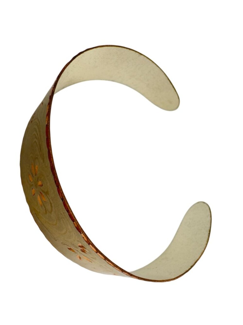 Brass Etched Cuff Bracelet Floral Design Copper 6.5" Circumference Adjustable - Picture 9 of 9